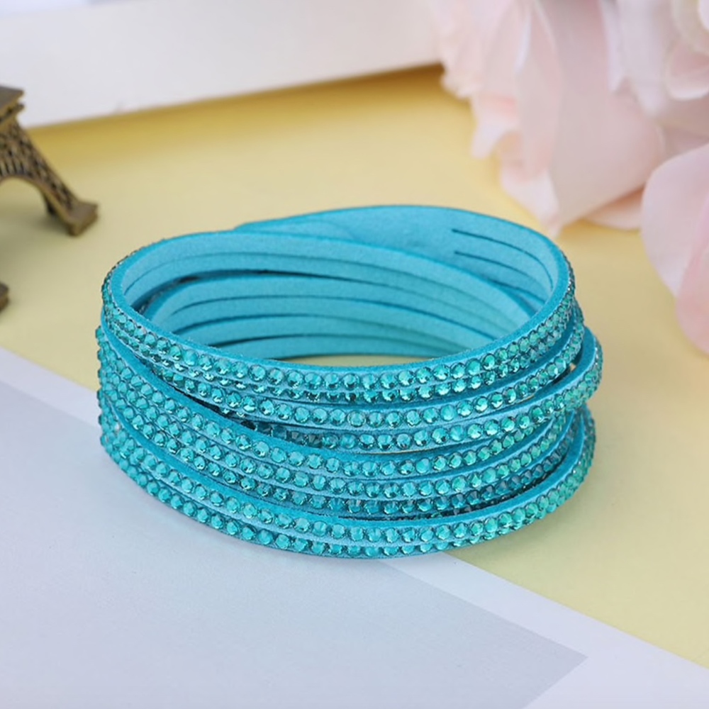 Multilayer Blue Vegan Suede Leather Wrap Bracelet